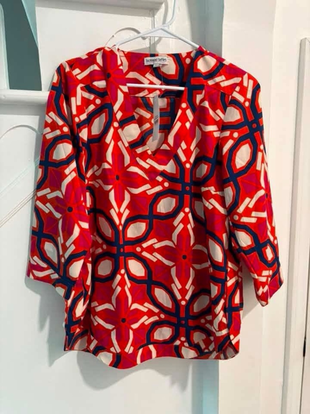 Buckhead Betties Geo-Print V-Neck Blouse